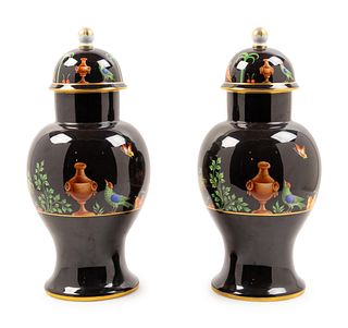 A Pair of Camille Le Tallec Black Shoulder Porcelain Ginger Jars