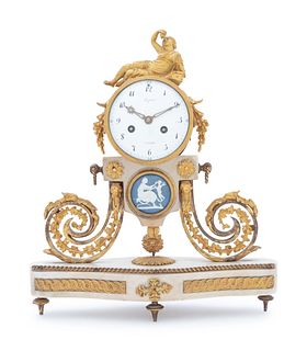 A French Gilt Bronze and Blue Jasperware Mounted Mantel Clock