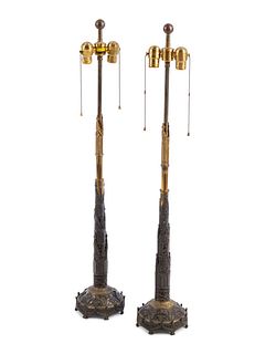 A Pair of Charles X Gothic Revival Patinated Metal Candlesticks