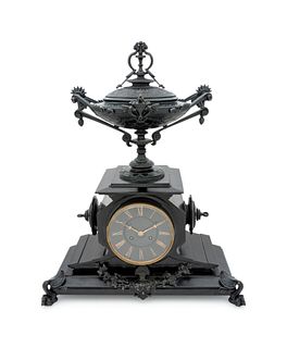 A French Bronze Mounted Black Marble Mantel Clock
