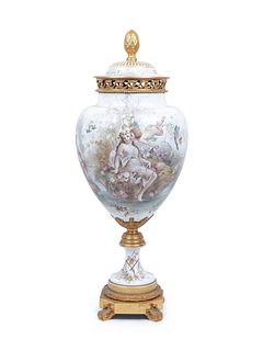 A Sevres Style Gilt Bronze Mounted Porcelain Urn