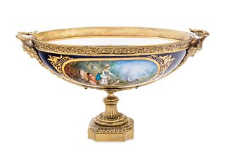 A Sevres Style Gilt Bronze Mounted Porcelain Center Bowl