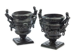A Pair of Neoclassical Style Patinated Metal Urns