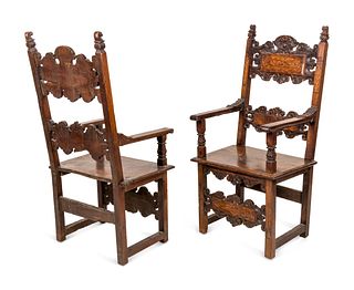 A Set of Five Italian Various Woods Inlaid Chairs