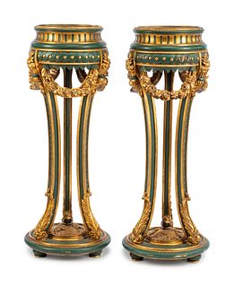 A Pair of Venetian Style Painted and Parcel Gilt Jardinieres