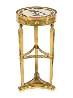 An Italian Neoclassical Gilt Metal and Pietra Dura Inset Table