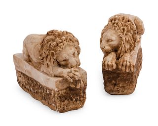 A Pair of Cast Stone Lions