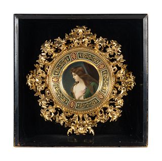 A Vienna Porcelain Cabinet Plate in a Florentine Giltwood Frame