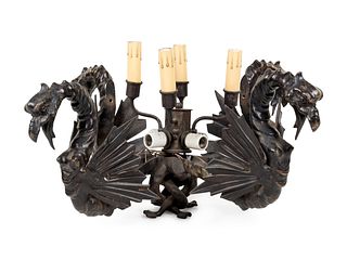 A Patinated Bronze Eight-Light 'Dragon' Chandelier