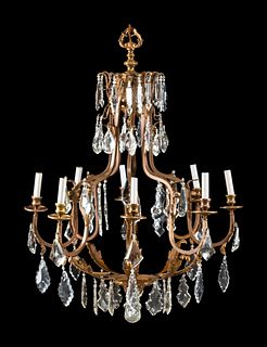 A Neoclassical Gilt Metal and Cut Glass Eight-Light Chandelier