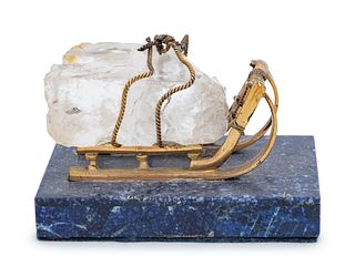 A Russian Gilt Bronze, Lapis Lazuli and Rock Crystal Table Ornament