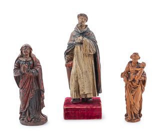 Three Continental Carved and Painted Wood Religious Figures