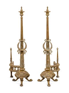 A Pair of Neoclassical Bronze Andirons