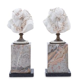 A Pair of Bisque Busts on Marble Bases