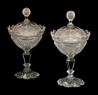 A Pair of Irish Cut Glass Covered Bowls