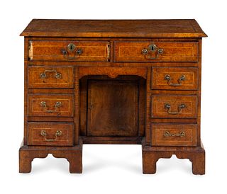 A George II Burl Walnut Kneehole Desk