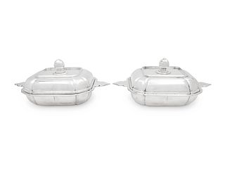 A Pair of Continental Silver Covered Dishes Retailed by Cartier