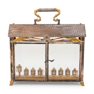 A Yossi Swed Silver, Silver-Gilt and Glass Menorah