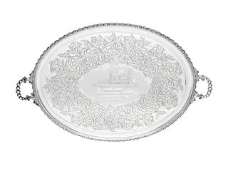 An English Silver-Plate Presentation Tray of Chicago and Railroad Interest