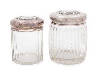 Two Large American Silver Mounted Cut Glass Jars