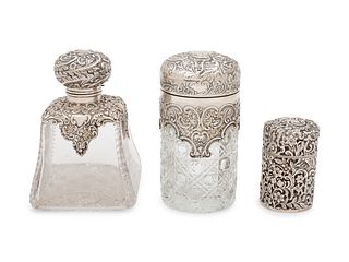 Three English Silver Mounted Cut Glass Articles