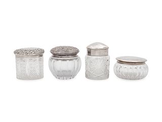 Four Silver Mounted Cut Glass Dresser Jars