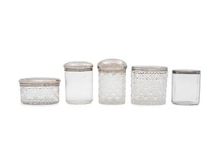 Five English Silver Mounted Cut Glass Jars