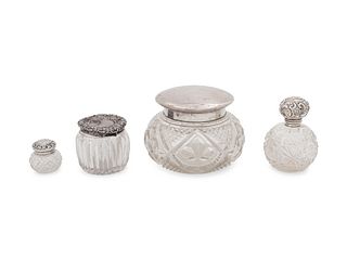Four Silver Mounted Cut Glass Jars