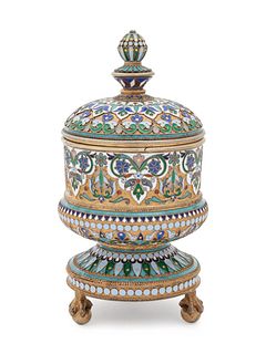 A Russian Silver-Gilt and Enameled Tobacco Jar