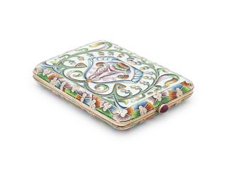 A Russian Silver and Shaded Enamel Cigarette Case