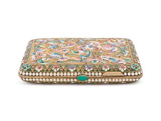 A Russian Silver-Gilt and Shaded Enamel Cigarette Case