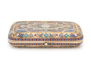 A Russian Silver-Gilt and Enameled Cigarette Case