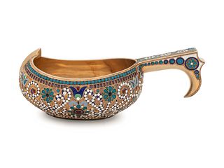 A Russian Silver-Gilt and Enameled Kovsh Retailed by Tiffany & Co.