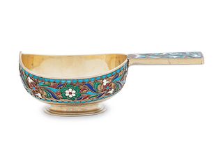 A Russian Silver-Gilt and Enameled Kovsh