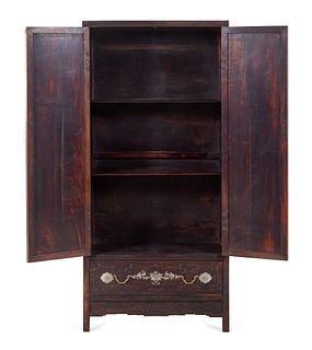 A Chinese Export Jade-Inset Hardwood Cabinet