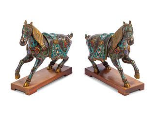 A Pair of Chinese Cloisonne Models of Horses
