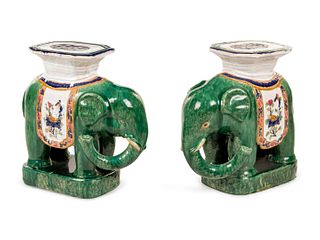 A Pair of Glazed Terra Cotta Elephant Seats