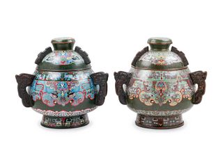 A Pair of Chinese Export Cloisonne Enameled Vessels