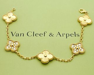 VAN CLEEF & ARPELS  18k GOLD DIAMOND ALHAMBRA BRACELET
