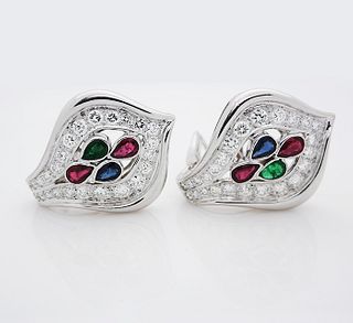 Cartier 18K Diamond Ruby Sapphiire Earrings