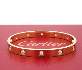 Cartier LOVE Yellow Gold 10 Diamond Bracelet Size 17