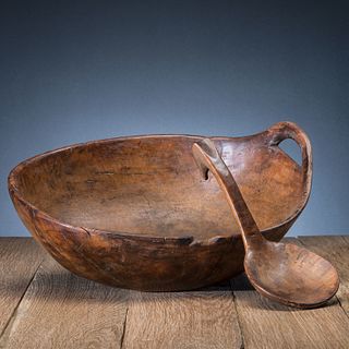 Haudenosaunee Carved Maple Bowl and Ladle
