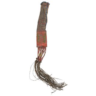 Eastern Sioux Quilled Pictorial Tobacco Bag, Pipe, and Pipe Tamper, Collected by Dr. David Efford McAlpin (b. 1860) Iowa