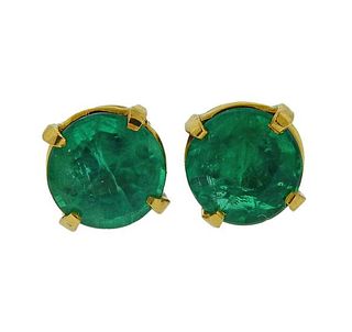 18K Gold Emerald Stud Earrings