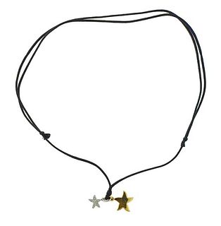 DoDo 18k Gold Diamond Star Pendant on Cord Necklace