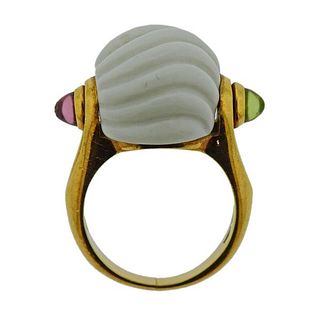 Bvlgari Bulgari Ceramic Pink Tourmaline Peridot Gold Ring