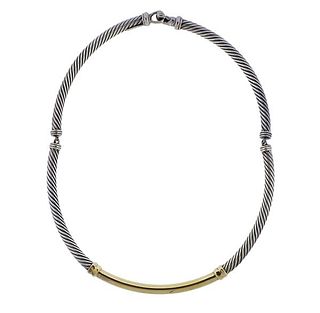 David Yurman Silver 14K Gold Cable Necklace 