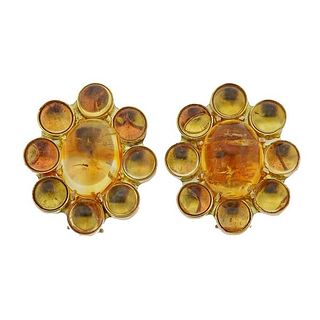 14K Gold Yellow Stone Earrings