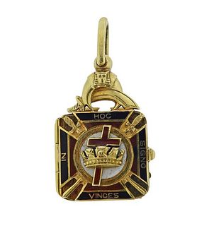 Knights Templar Masonic 14k Gold Enamel In Hoc Signo Vinces Locket Pendant