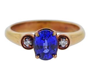 18K Gold Diamond Blue Stone Ring